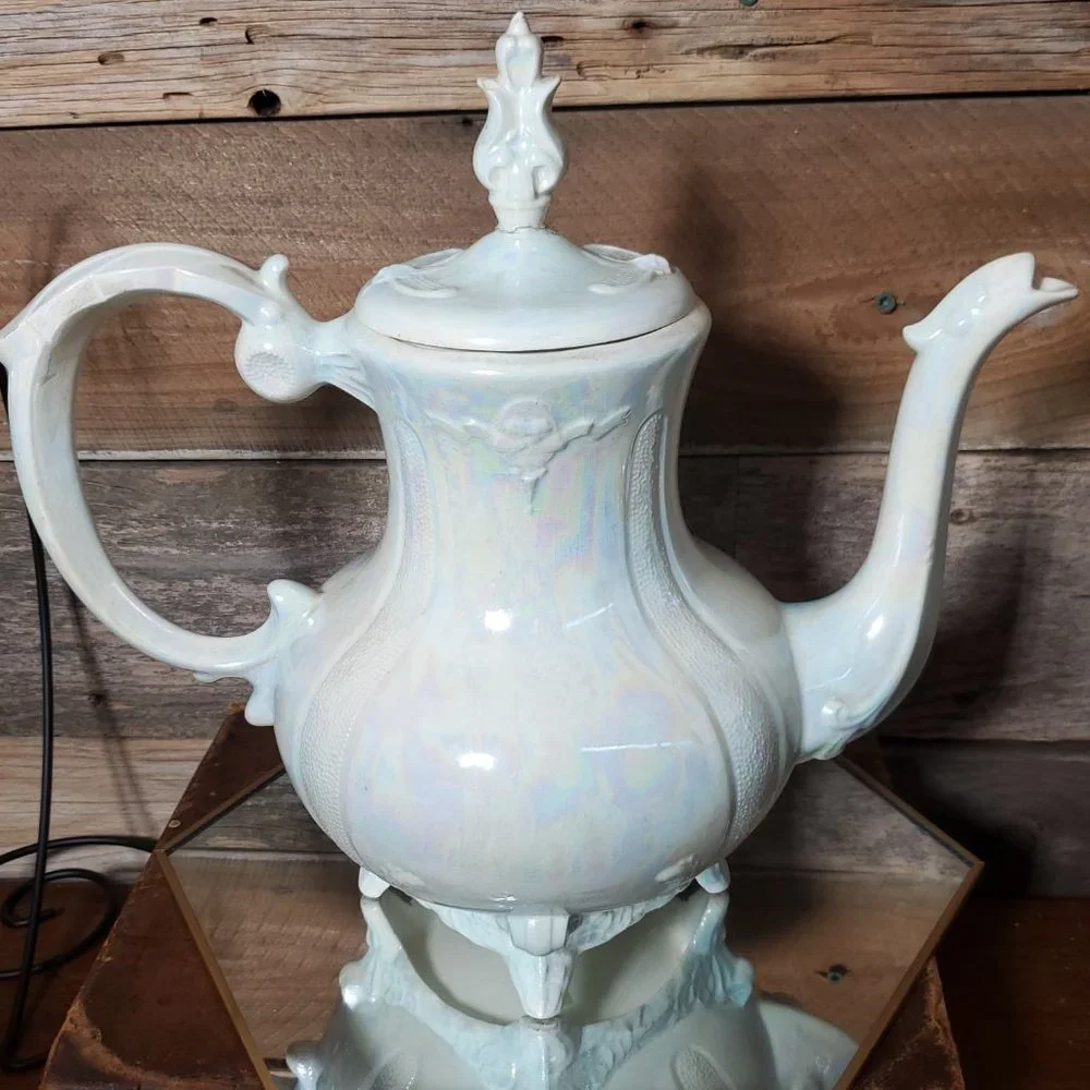 Loma of Arizona 1960's Footed Coffee/Hot Cocoa Pot - Server - Irridescent White
